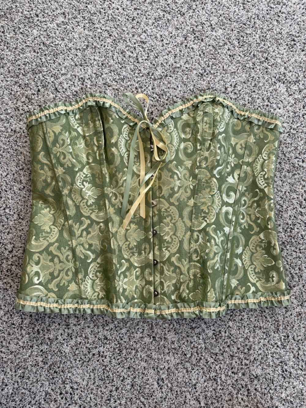 Green Brocade Corset Top with Ribbon Tie